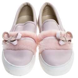 Pre Owned Sophia Webster Pink Leather And Fur Embellished Bow Slip On Sneakers Size 37
