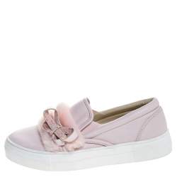Pre Owned Sophia Webster Pink Leather And Fur Embellished Bow Slip On Sneakers Size 37