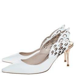 Sophia Webster White Leather Angelo Slingback Pointed Toe Sandals Size 38.5