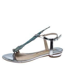 Pre Owned Sophia Webster Blue Ombre Glitter Leather Seraphina Angel Wing Flats Size 36.5