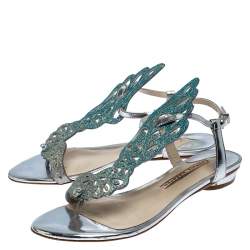 Pre Owned Sophia Webster Blue Ombre Glitter Leather Seraphina Angel Wing Flats Size 36.5