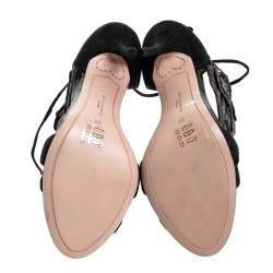 Pre Owned Sophia Webster Black Suede And Lace Winona Embroidered Ankle Cuff Sandals Size 38 