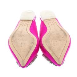Pre Owned Sophia Webster Fuchsia Satin Crystal And Pearl Embellished Bibi Butterfly Pointed Toe Flat Slides Size 36.5