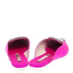 Pre Owned Sophia Webster Fuchsia Satin Crystal And Pearl Embellished Bibi Butterfly Pointed Toe Flat Slides Size 36.5