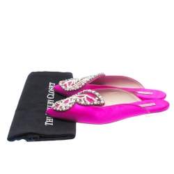 Pre Owned Sophia Webster Fuchsia Satin Crystal And Pearl Embellished Bibi Butterfly Pointed Toe Flat Slides Size 36.5