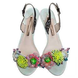 Pre Owned Sophia Webster Multicolor Patent Leather And Leather Lilico Underwater Floral Embellished Slingback Sandals Size 38