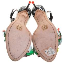 Pre Owned Sophia Webster Multicolor Patent Leather And Leather Lilico Underwater Floral Embellished Slingback Sandals Size 38