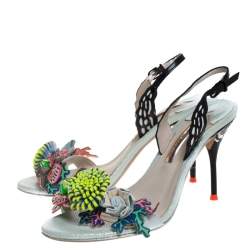 Pre Owned Sophia Webster Multicolor Patent Leather And Leather Lilico Underwater Floral Embellished Slingback Sandals Size 38