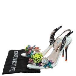 Pre Owned Sophia Webster Multicolor Patent Leather And Leather Lilico Underwater Floral Embellished Slingback Sandals Size 38
