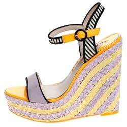 Sophia Webster Multicolor Suede and Patent Leather Lucita Espadrille Wedges Size 41