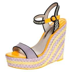 Sophia Webster Multicolor Suede and Patent Leather Lucita Espadrille Wedges Size 41