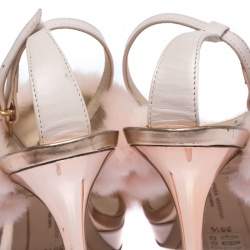 Pre Owned Sophia Webster Pink Faux Fur And Leather Bella Bow Embellished Ankle Strap Sandals Size 38.5