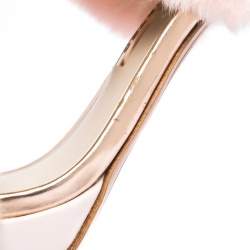 Pre Owned Sophia Webster Pink Faux Fur And Leather Bella Bow Embellished Ankle Strap Sandals Size 38.5