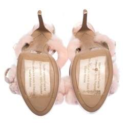 Pre Owned Sophia Webster Pink Faux Fur And Leather Bella Bow Embellished Ankle Strap Sandals Size 38.5