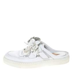 Sophia Webster White Leather Flower Embellished Mule Sneakers Size 36.5