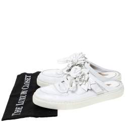 Sophia Webster White Leather Flower Embellished Mule Sneakers Size 36.5