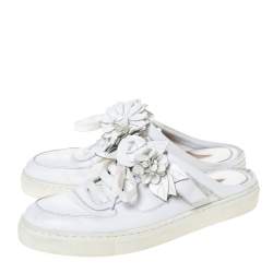 Sophia Webster White Leather Flower Embellished Mule Sneakers Size 36.5