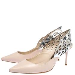 Pre Owned Sophia Webster Silver/Nude Leather Angelo Slingback Pumps Size 36