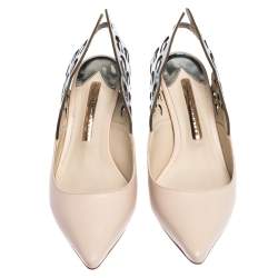 Pre Owned Sophia Webster Silver/Nude Leather Angelo Slingback Pumps Size 36