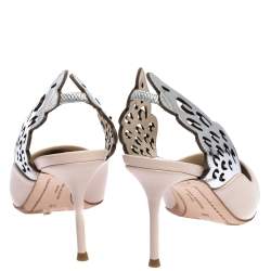 Pre Owned Sophia Webster Silver/Nude Leather Angelo Slingback Pumps Size 36