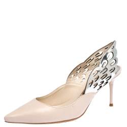 Pre Owned Sophia Webster Silver/Nude Leather Angelo Slingback Pumps Size 36
