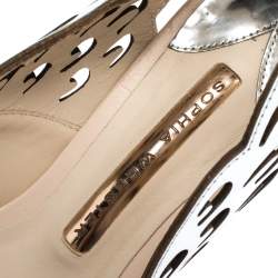 Pre Owned Sophia Webster Silver/Nude Leather Angelo Slingback Pumps Size 36