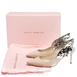 Pre Owned Sophia Webster Silver/Nude Leather Angelo Slingback Pumps Size 36