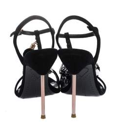 Pre Owned Sophia Webster Black Suede Layla Pom Pom T-Strap Sandals Size 40