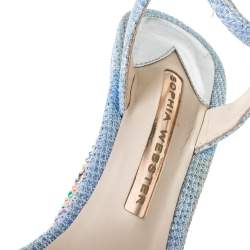 Sophia Webster Blue Glitter Fabric Loren Dreamy Crystal Embellished Platform Sandals Size 37.5