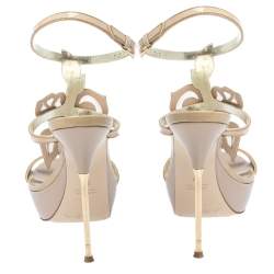 Pre Owned Loriblu Pink Patent Leather Crystal And Chain Embellished Cut Out Platform Sandals Size 37