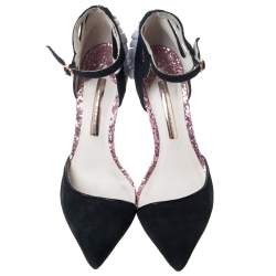 Pre Owned Sophia Webster Black Suede/Glitter and Leather Flutura Ankle Strap Pumps  Size 38.5