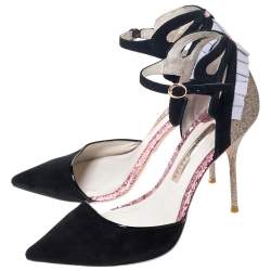 Pre Owned Sophia Webster Black Suede/Glitter and Leather Flutura Ankle Strap Pumps  Size 38.5