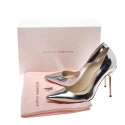 Pre Owned Sophia Webster Metallic Silver Leather Coco Flamingo Pointed Toe Pumps Size 40.5