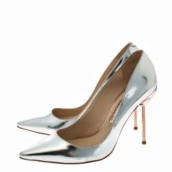 Pre Owned Sophia Webster Metallic Silver Leather Coco Flamingo Pointed Toe Pumps Size 40.5