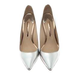 Pre Owned Sophia Webster Metallic Silver Leather Coco Flamingo Pointed Toe Pumps Size 40.5
