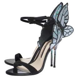 Pre Owned Sophia Webster Multicolor Holographic Leather and Black Suede Chiara Butterfly Ankle Strap Sandals Size 35.5
