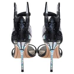 Pre Owned Sophia Webster Multicolor Holographic Leather and Black Suede Chiara Butterfly Ankle Strap Sandals Size 35.5