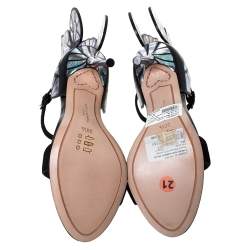 Pre Owned Sophia Webster Multicolor Holographic Leather and Black Suede Chiara Butterfly Ankle Strap Sandals Size 35.5
