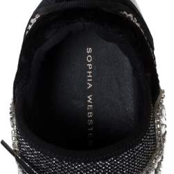 Pre Owned Sophia Webster Black Velvet/Mesh and Embellishment Royalty Low Top Sneakers Size 41.5