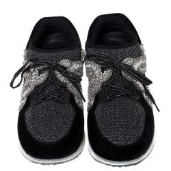 Pre Owned Sophia Webster Black Velvet/Mesh and Embellishment Royalty Low Top Sneakers Size 41.5