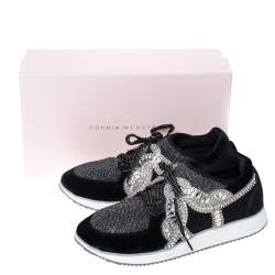 Pre Owned Sophia Webster Black Velvet/Mesh and Embellishment Royalty Low Top Sneakers Size 41.5