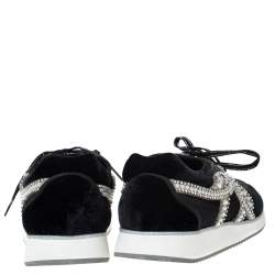 Pre Owned Sophia Webster Black Velvet/Mesh and Embellishment Royalty Low Top Sneakers Size 41.5