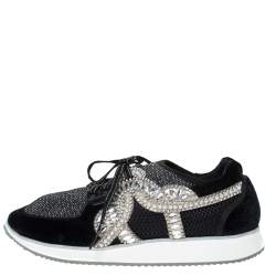 Pre Owned Sophia Webster Black Velvet/Mesh and Embellishment Royalty Low Top Sneakers Size 41.5