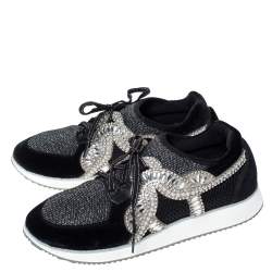 Pre Owned Sophia Webster Black Velvet/Mesh and Embellishment Royalty Low Top Sneakers Size 41.5