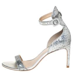 Pre Owned Sophia Webster Silver Glitter Fabric Nicole Sandals Size 39