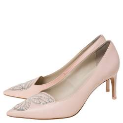 Pre Owned Sophia Webster Light Pink/Silver Leather Bibi Butterfly Pointed Toe Pumps Size 38.5