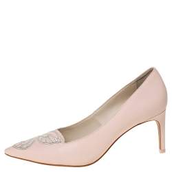 Pre Owned Sophia Webster Light Pink/Silver Leather Bibi Butterfly Pointed Toe Pumps Size 38.5