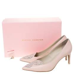 Pre Owned Sophia Webster Light Pink/Silver Leather Bibi Butterfly Pointed Toe Pumps Size 38.5