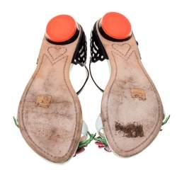 Pre Owned Sophia Webster Multicolor Patent And Leather Lilico Underwater Floral Embellished Flat Sandals Size 40