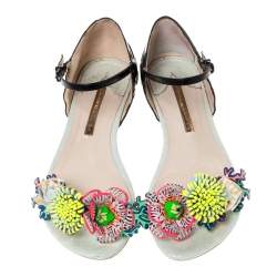 Pre Owned Sophia Webster Multicolor Patent And Leather Lilico Underwater Floral Embellished Flat Sandals Size 40